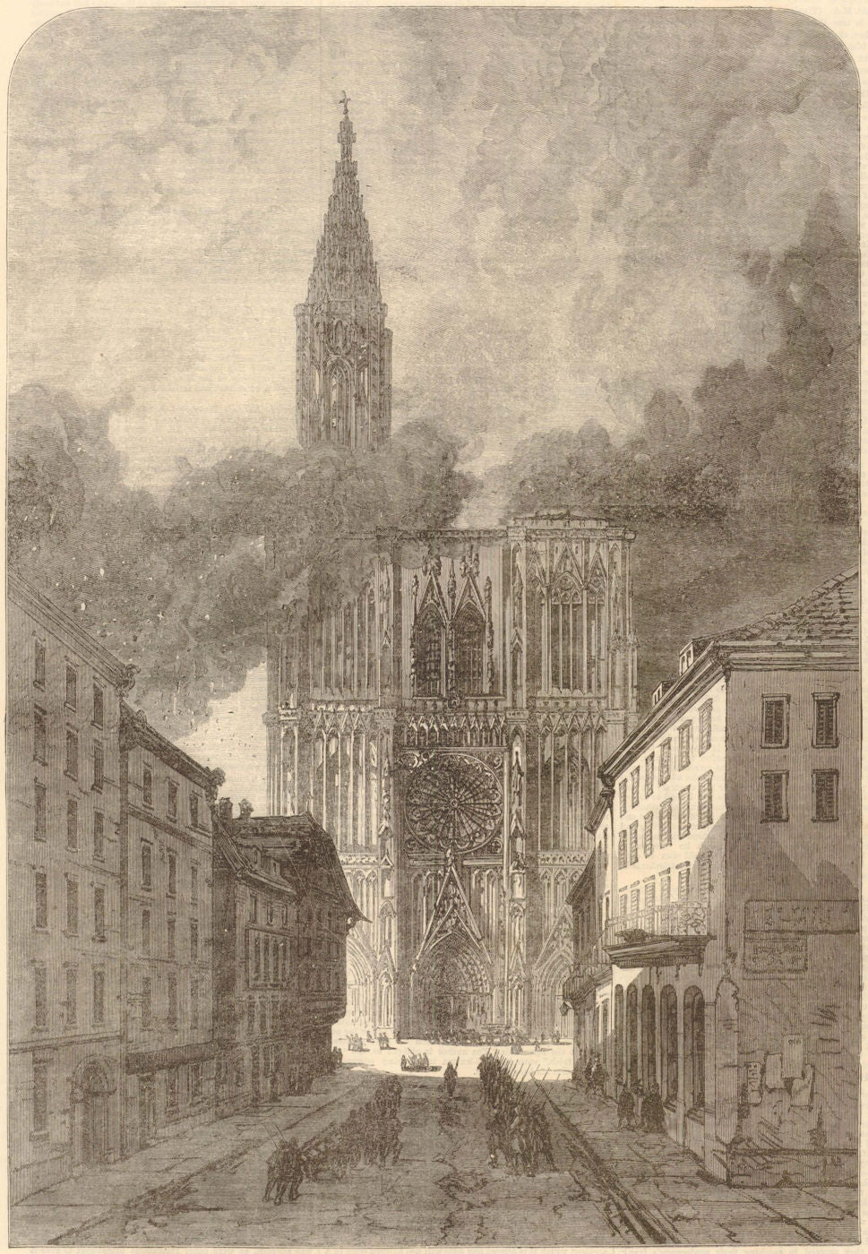 Franco-Prussian War: Strasbourg Cathedral. Bas-Rhin 1870 old antique print